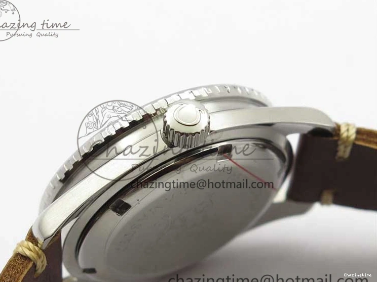 0414 Vintage Seamaster 300 Date T SS B12 Black Dial On Brown Leather Strap A2836 (Free Nylon Strap) WeatherProof 7911